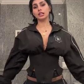 Mia Khalifa Wearing Hot Track Jacket And Stripping Naked